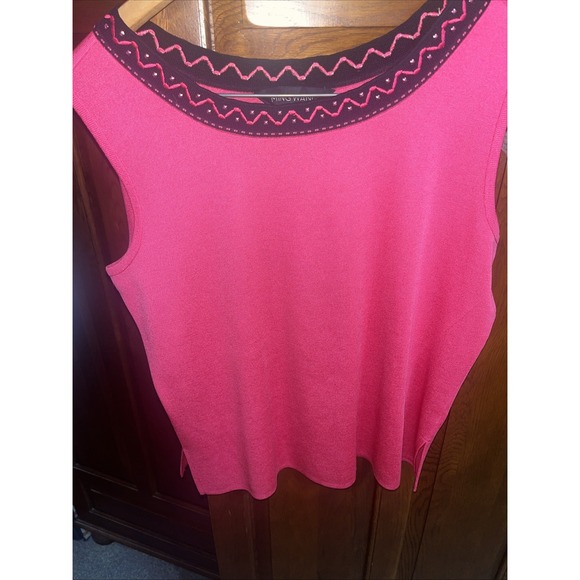 Ming Wang Large Pink Black Open Front 100% Filament Cardigan Jacket & Top Set - Picture 6 of 9